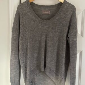 Zadig & Voltaire grey merino scoop neck sweater with star elbows.